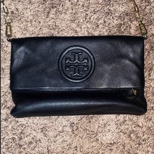 Tory Burch black leather fold over crossbody